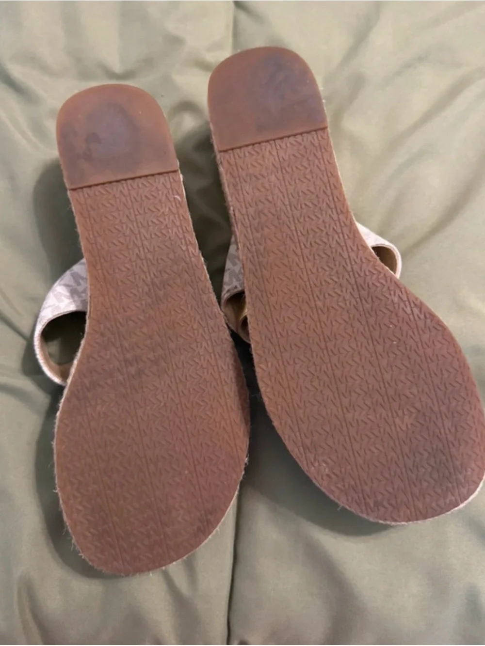 Michael Kors Gold & Beige Logo Espadrille Wedge Sandals